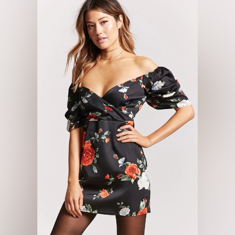 Forever 21 Black Silk Floral Dress